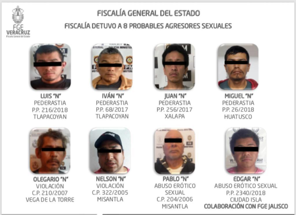 Obtiene FGE acción penal contra 8 probables agresores sexuales y detiene a 7 probables secuestradores, en tan sólo una semana