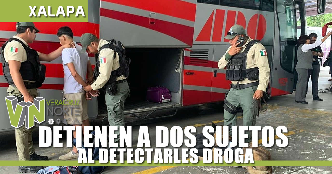 DETIENEN A DOS SUJETOS AL DETECTARLES DROGA