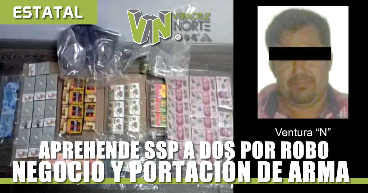 Aprehende SSP a dos por robo a negocio y portación de arma de fuego