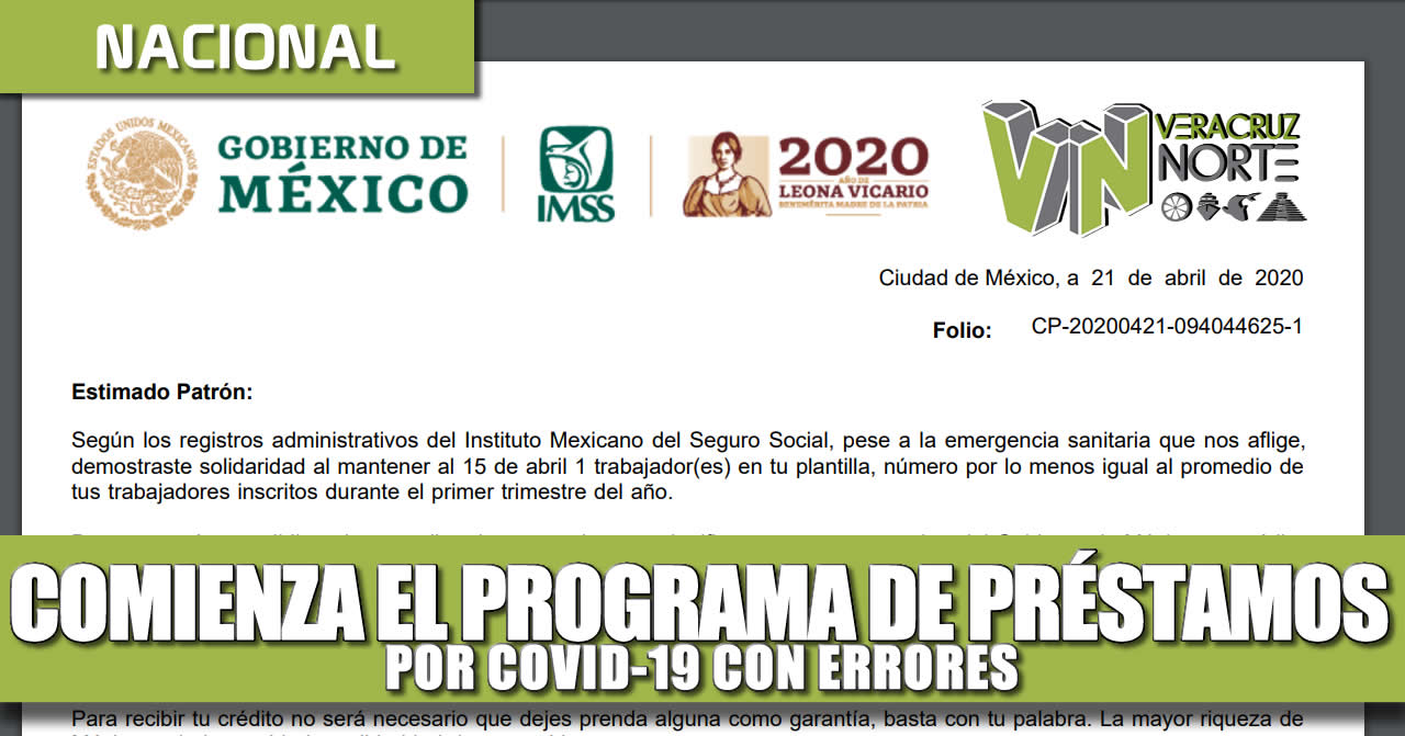 COMIENZA EL PROGRAMA DE PRÉSTAMOS POR COVID-19 CON ERRORES