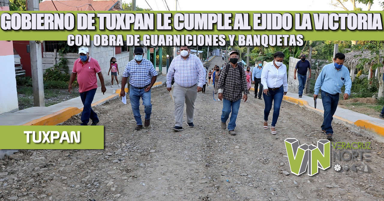 GOBIERNO DE TUXPAN LE CUMPLE AL EJIDO LA VICTORIA CON OBRA DE GUARNICIONES Y BANQUETAS