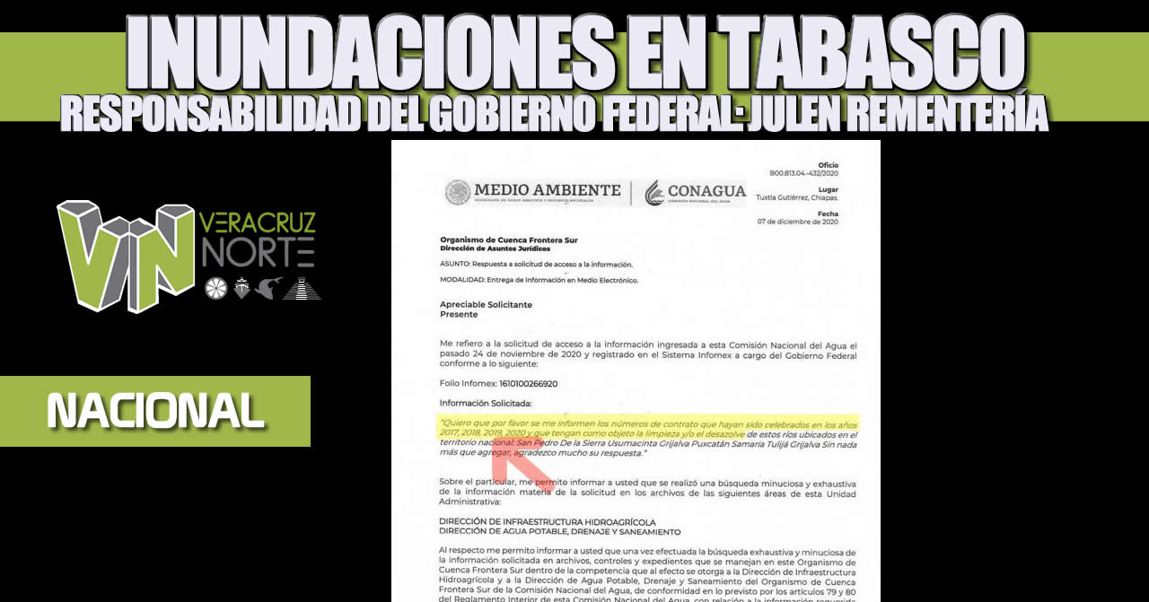 Inundaciones en Tabasco, responsabilidad del gobierno federal: Julen Rementería