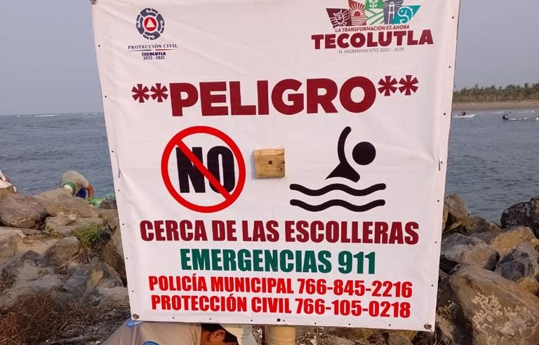 Tecolutla: Señalética preventiva para evitar accidentes en la Playa