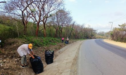 Trabajadores del ayuntamiento de Chinampa hacen labor social limpiando laterales de la carretera