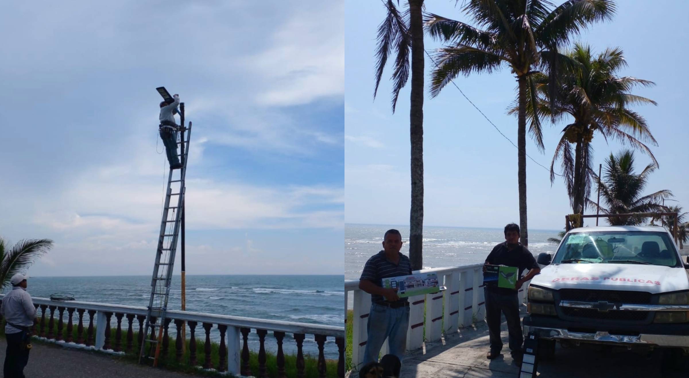 Instalación de 12 luminarias solares en el malecón de la Barra de Cazones