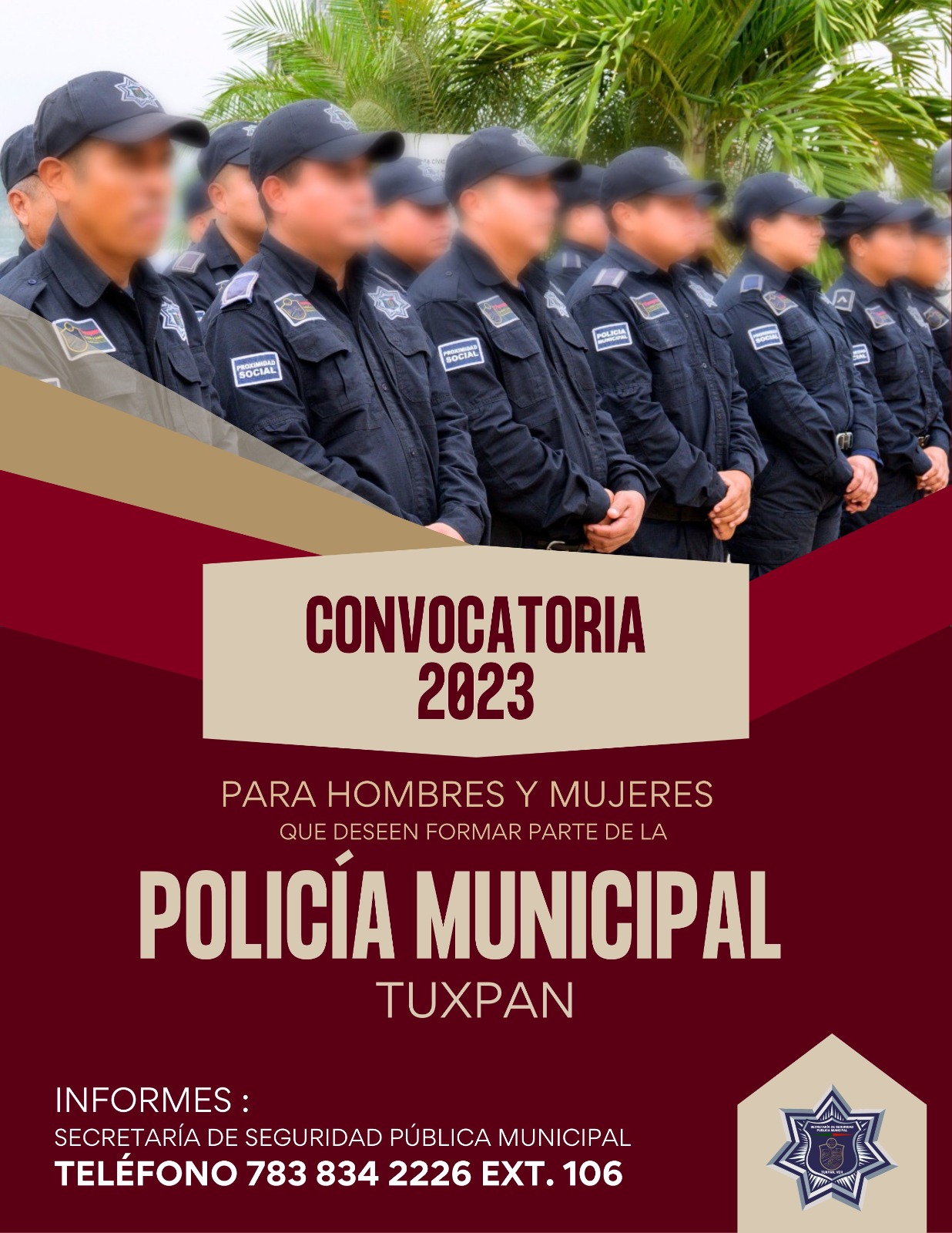 Tuxpan: Lanzan convocatoria para el proceso de reclutamiento, selección e ingreso, para formar parte de la Policía Municipal 