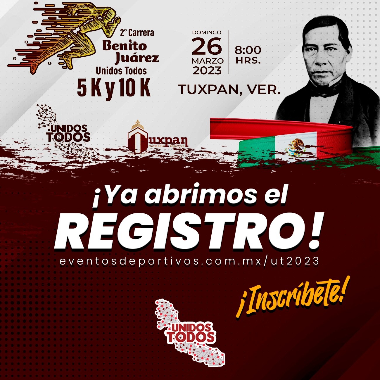 Tuxpan: Inscríbete y participa en la Segunda Carrera Atlética Unidos Todos “Benito Juárez”