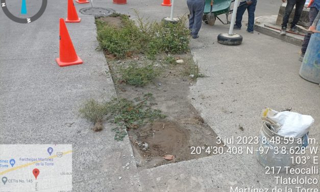 Reparación de calle Teocalli en la colonia San Lorenzo y acciones de mejora en vialidades de Martínez de la Torre