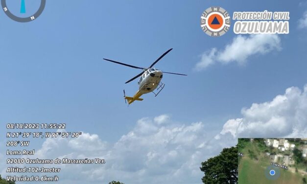 Ozuluama: Departamento de Protección Civil Municipal brinda apoyo al helicóptero de CFE en operativo de supervisión