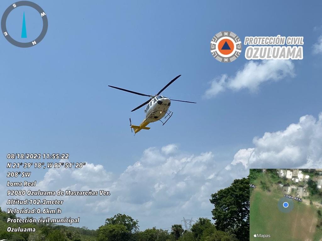 Ozuluama: Departamento de Protección Civil Municipal brinda apoyo al helicóptero de CFE en operativo de supervisión