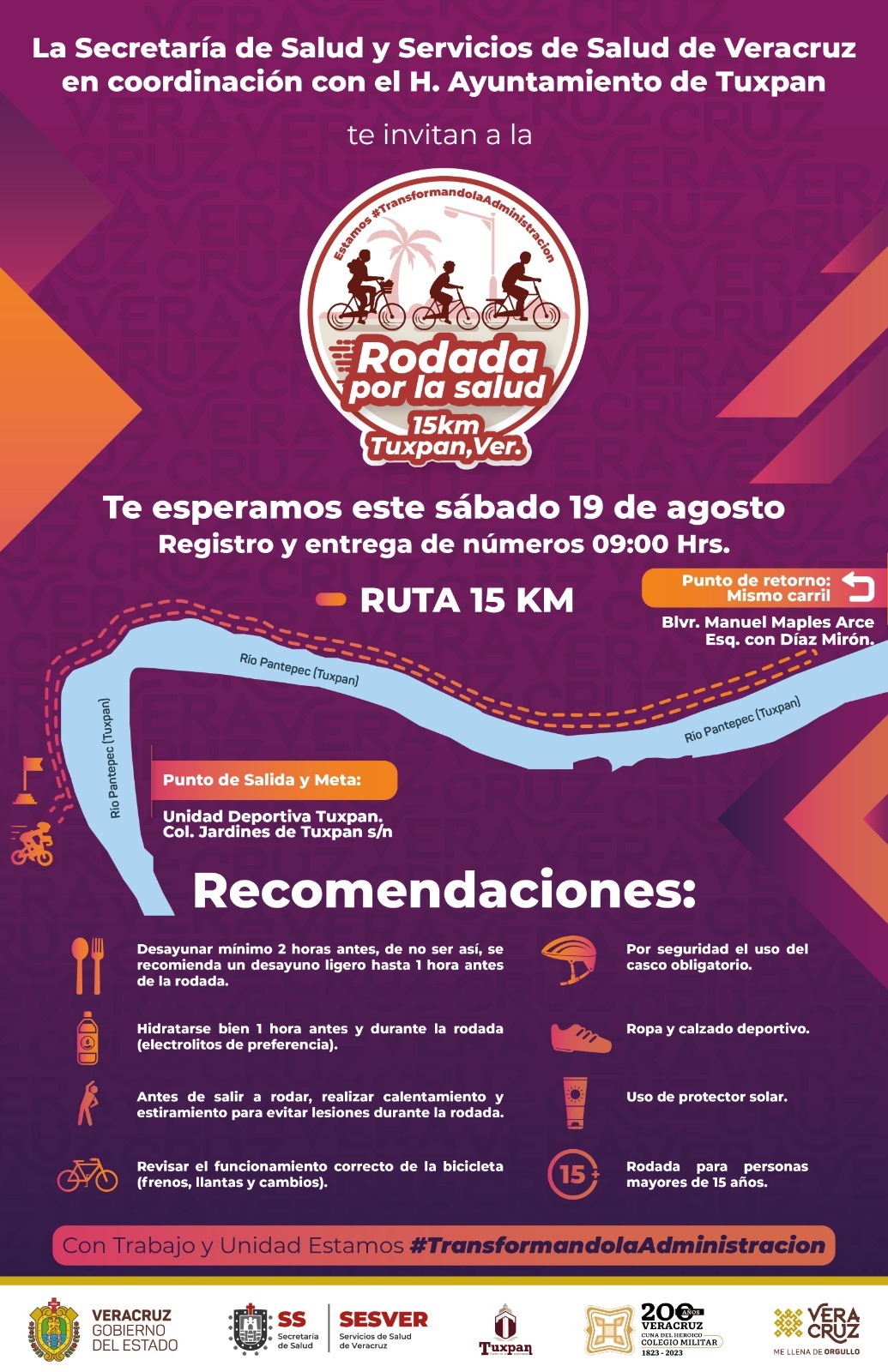 Tuxpan: Todos están invitados a la “Rodada por la Salud 15 Km”, el próximo sábado 19 de agosto