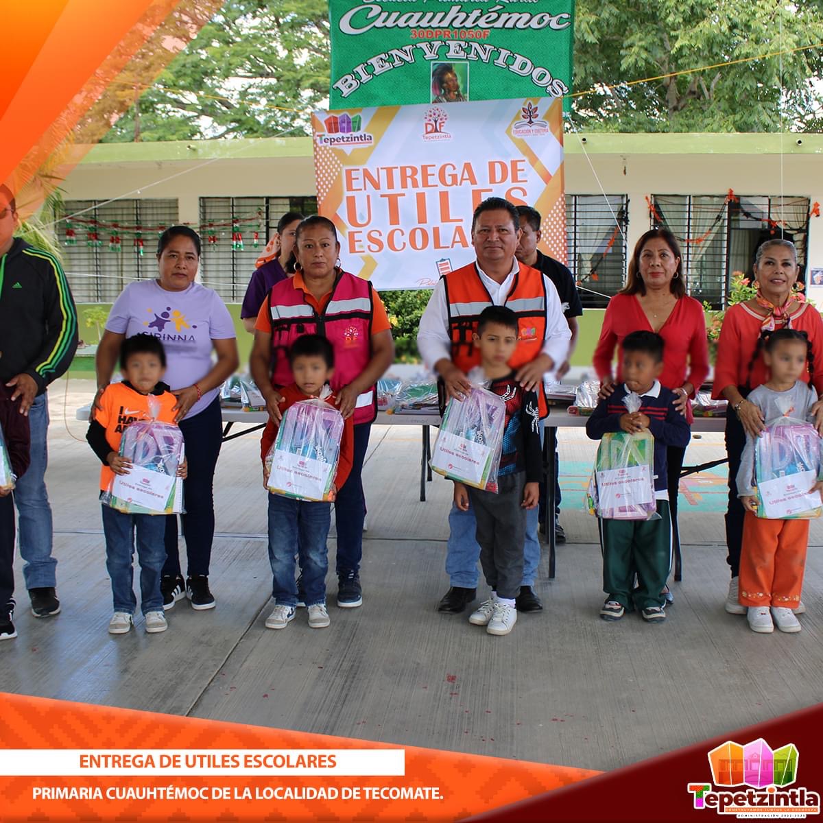 TEPETZINTLA: ENTREGA DE ÚTILES, ESCUELA PRIMARIA CUAUHTÉMOC DE LA LOCALIDAD DE TECOMATE