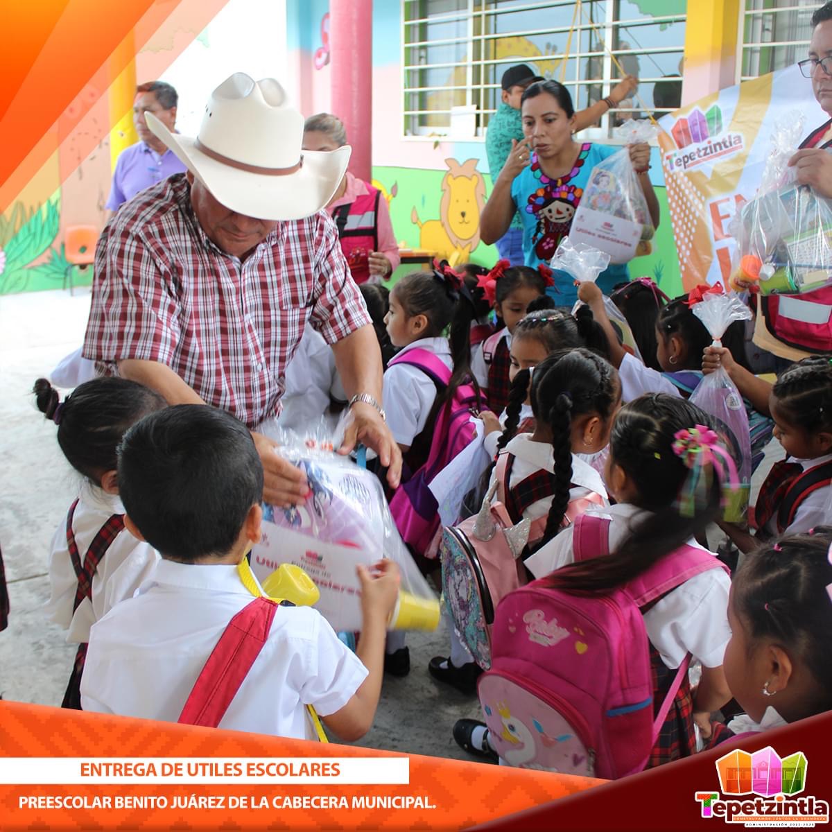 TEPETZINTLA: ENTREGA DE ÚTILES ESCOLARES, EN LA ESCUELA PREESCOLAR BENITO JUÁREZ