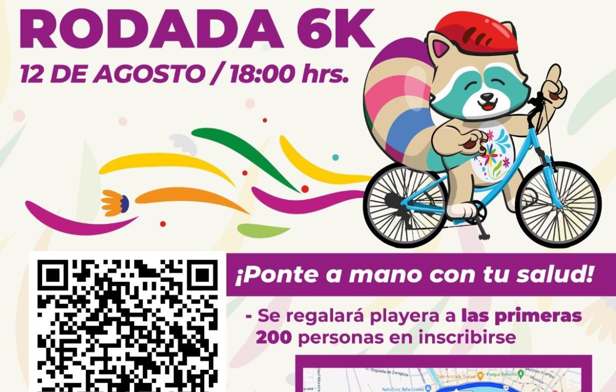 Todos están invitados a la “Rodada 6 K” que se realizará este lunes 12 de agosto, a las 18:00 horas, con salida en la Unidad Deportiva