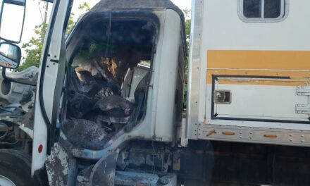 Tempoal: Se incendia cabina de camión  de “Grupo Dimasa”