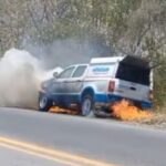 Tancoco: Se incendia camioneta de Telmex en la Tuxpan-Tampico