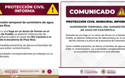 Poza Rica y Coatzintla sin agua: autoridades atienden fuga en ducto de PEMEX