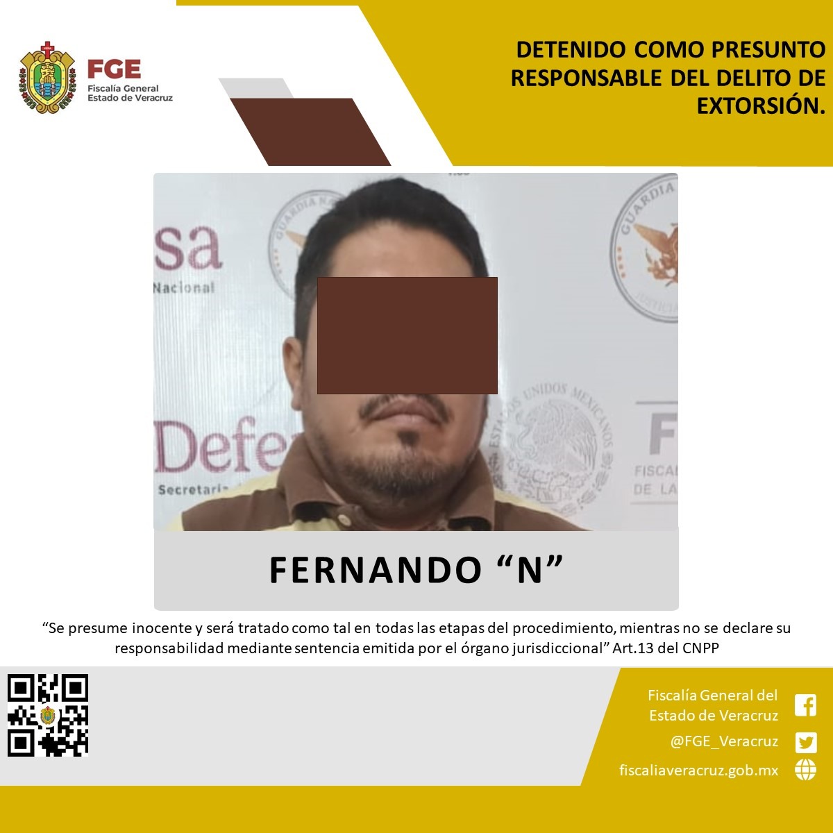 Detenido por el delito de Extorsión en Platón Sánchez